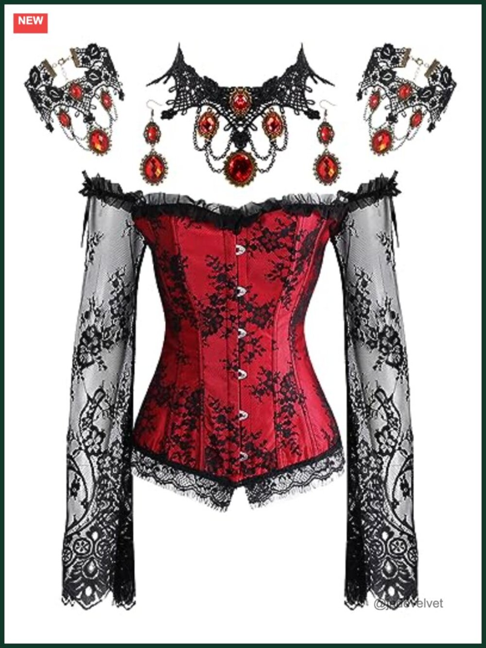 Gothic Steampunk Lace Corset Set with Choker Bracelet Earrings